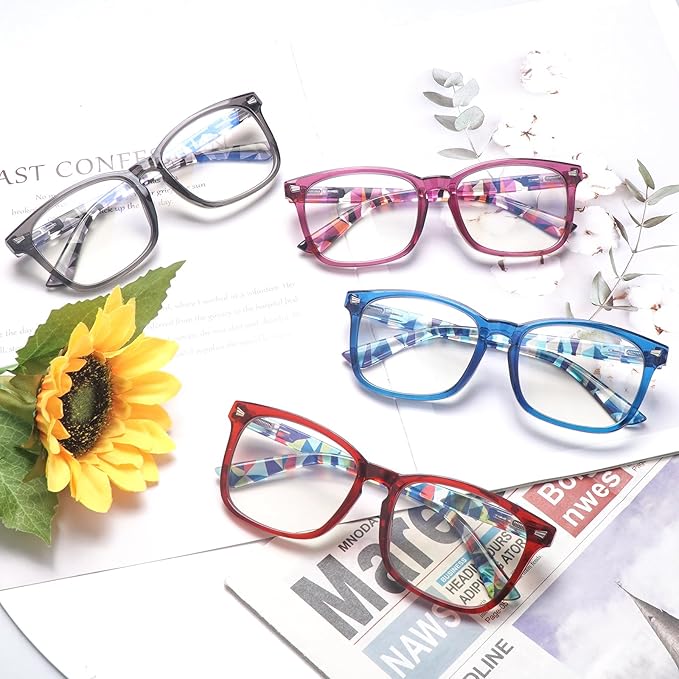 Progressive Multifocus Reading Glasses for Men and Women 4 Pack Computer Blue Light Blocking Multifocus Readers (4 Mix, 2.75, Diopters)
