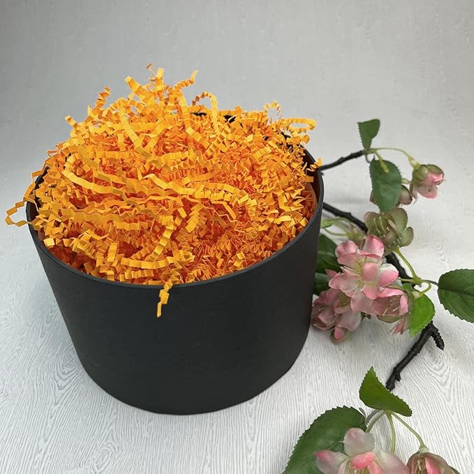 Tisspoms 1LB Orange Crinkle Cut Paper Shred Filler, Paper Shreds for Basket Fillers, Birthday, Gift Wrapping, Anniversary, Wedding, Halloween, Thanksgiving, Christmas Gift Decor Party Filler