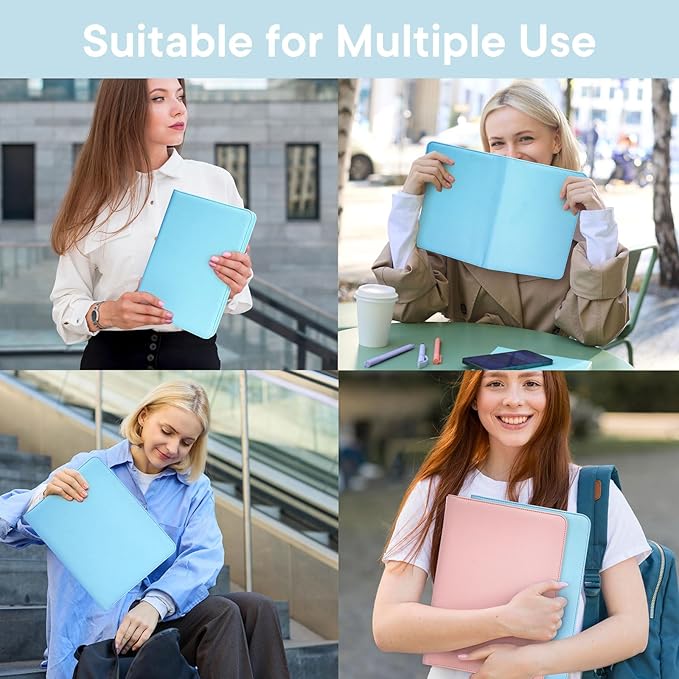 Professional Padfolio with Clipboard, Faux Leather Portfolio Folder Binder, 8.5 x 11 Legal Pad Holder for A4 Letter Size Notepad, Writing Pad, Ideal Organizer for Business Office Conference, Blue