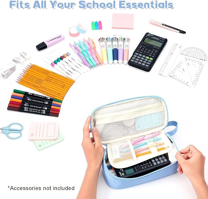 Pencil Case Pouch, Large Capacity Pen Bag Organizer, Cute Aesthetic Pencil Box for Girls Boys Kids, Back to School Supplies, Teacher Supplies Classroom Essentials, Dusty Blue