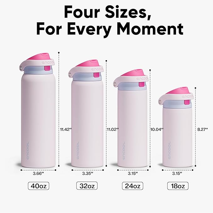 ENCOOL Leakproof Insulated Water Bottle with Straw Dual-Sip Water Bottle Bag-Safe Design for Work, Commute & Gym – Keeps Drinks Cold All Day, 24 oz, Lilac Purple