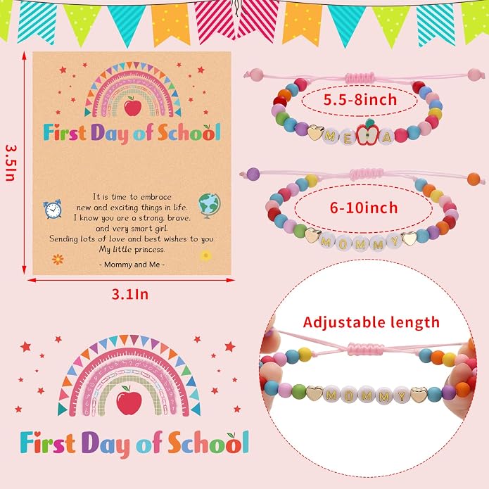 Bellino First Day of School Initial Bracelets, Back to School Supplies Bracelet Mommy and Me, Color Beads Bracelet Jewelry Gifts for Girls Teen Kids