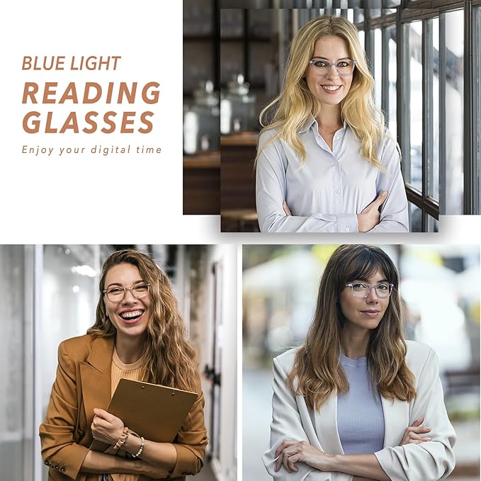 Bifocal Reading Glasses for Women, Blue Light Blocking Computer Readers with Spring Hinges, Retro Square Frame