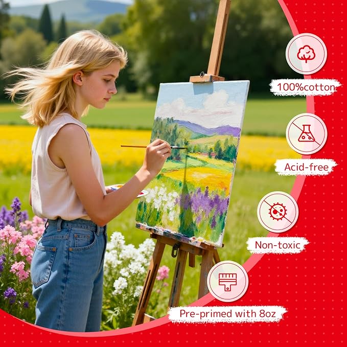 Simetufy 11 x 14 inch 12 Pack Painting Canvas Panels, Canvas Boards for Painting Gesso Primed Acid-Free 100% Cotton for Acrylics Oil Watercolor Paints