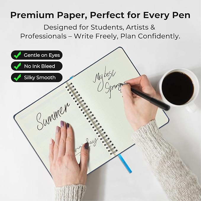 Planner 2026-2027 Daily Weekly and Monthly,11.5"x8.5",18 Months Spiral Bound Calendar Agenda with Self-adhesive Pen Holder,2026 Academic Plan with Vegan Leather Soft Cover,Blue