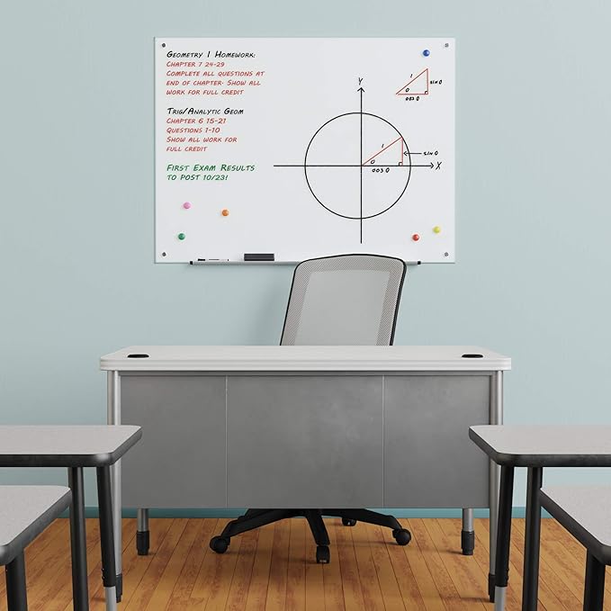 Amazon Basics Glass Dry-Erase Board, Magnetic Frameless Whiteboard, Easy to Install, with Eraser, 48" x 36"