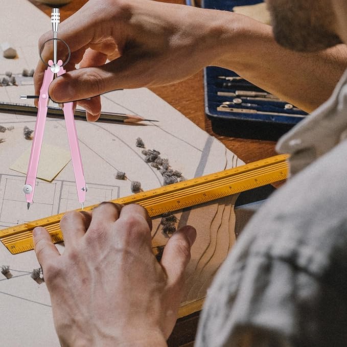 EBOOT Student Geometry Math Set, Metal Drawing Compass and 6 Inch Clear Swing Arm Protractors 180 Degree Math Protractor(Pink and Pink)