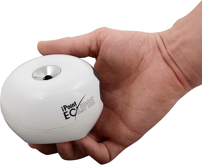 Westcott iPoint Eclipse Battery Pencil Sharpener, Unique Two-Blade Technology, EZ-View Reservoir, Requires 4 AA Batteries, White, for Home, Small Office, Classroom, Back to School, School Supplies