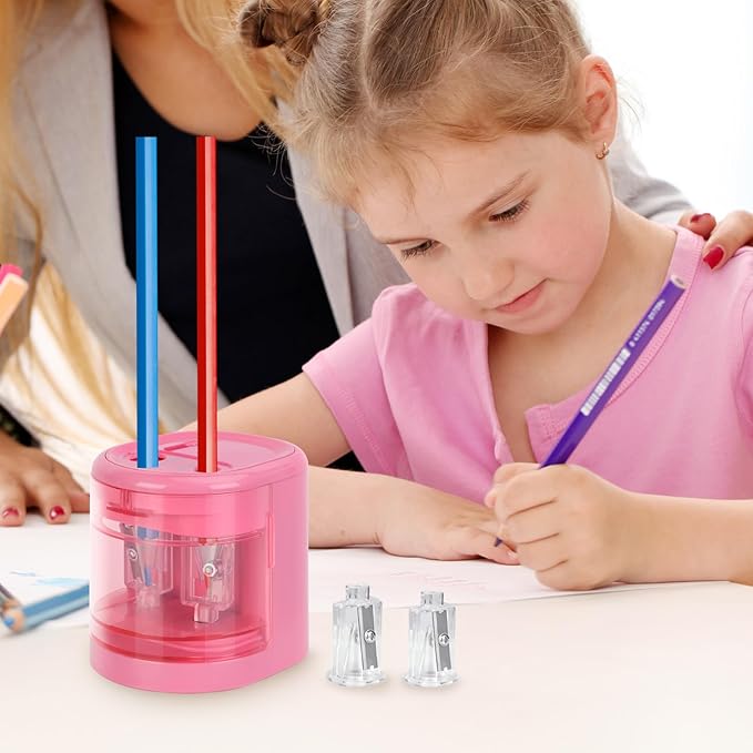 Electric Pencil Sharpener, Double Hole (Pink)