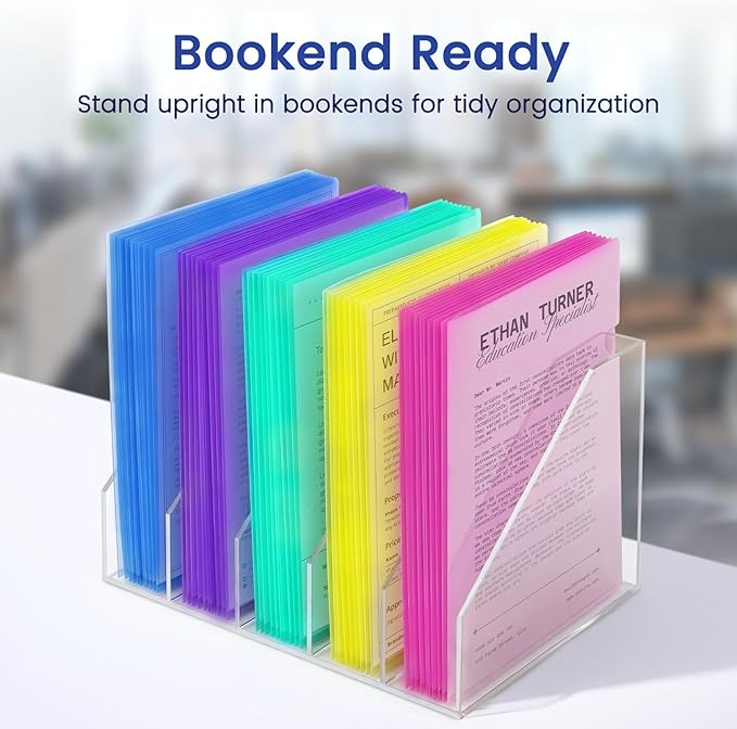Sooez 25 Pack Clear Document Folder Project Pockets, Clear Plastic Folders Letter Size Plastic Document Folders Paper Poly Jacket Sleeves Folders Copy, 5 Assorted Colors