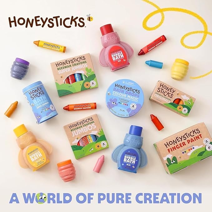 Honeysticks Jumbo Triangle Colored Pencils (12 Pack) - Preschool Pencil with Non-Toxic Beeswax Core, Large Triangular Shape, Easy Grasp, Bright Colors, Toddler Coloring and Drawing, Kids 1-3, 2-4, 3-5