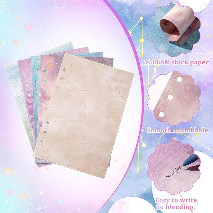 100 Sheets Tarot A5 Refills Papers for Planner Insert Binder, 120GSM Thick Mystic Tarot Card Design Notebook Fillers, Astrology 6 Hole Loose Leaf Papers for A5 6 Ring Binder Journal Diary