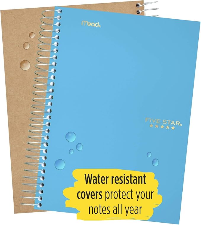 Five Star Spiral Notebook, 5 Subject, College Ruled Paper, 9-1/2" x 6", Blue (73659)