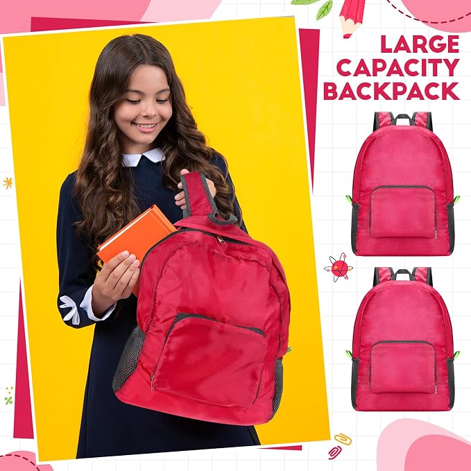 Jexine 10 Pcs Backpacks Bulk 16.5 Inches Lightweight Travel,Rose Red | Basic Book Bags for School Outdoor, Foldable Storage, Ideal Students Adults Commuters, Bulk Backpack Set for Teams