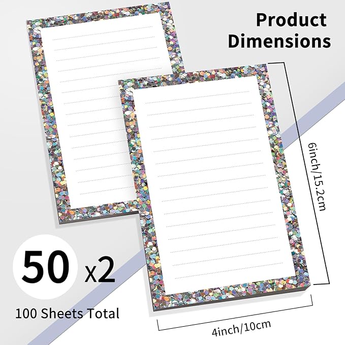 2 Pack Lined Sticky Notes 4x6 in, Cute Self-Stick Notepads with Lines, Large Memo Pads Strong Adhesive for Office, Home Glitter Colorful Pattern