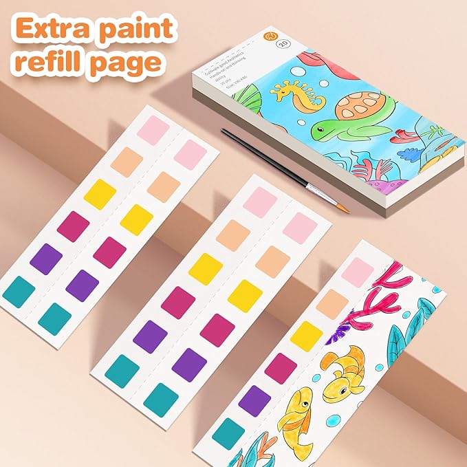 ZHOC Paint with Water Coloring Books for Kids, Pocket Mess Free Watercolor Painting Sets for Kids Ages 3 4 5 6 7 8+, Water Color Paint Set Arts and Crafts Gift for Boys Girls, Princess and Oceans