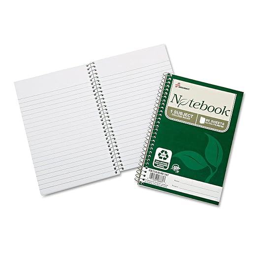 Skilcraft 100% Post-Consumer Recycled Spiral Notebooks and Steno Pads - College Ruled - 7-1/2" x 5", White (7530-01-600-2013)