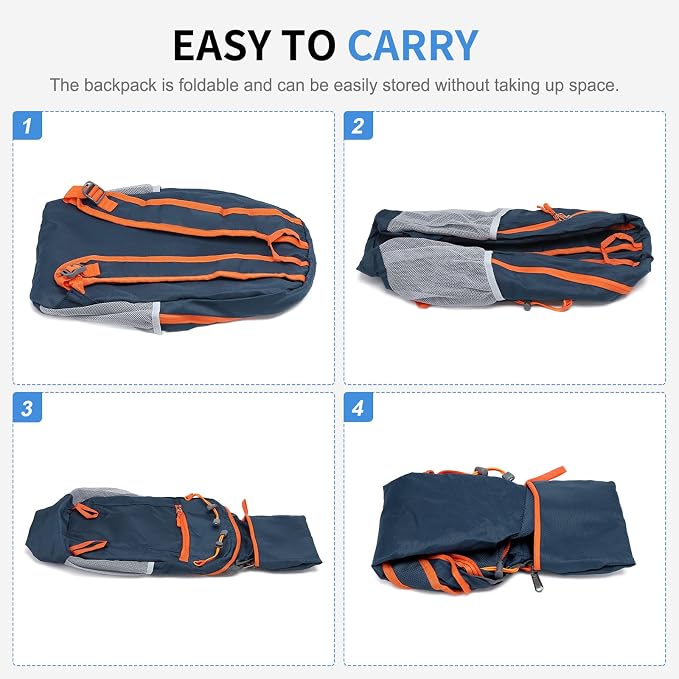 30L Large Hiking Daypack, Foldable Outdoor Backpack, Dark Blue | Packable Daypacks for Men Women, Lightweight Water-Repellent Collapsible Daypack for Commuting Outdoor Sports Camping