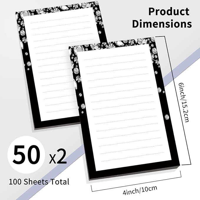 2 Pack Lined Sticky Notes 4x6 in, Cute Self-Stick Notepads with Lines, Large Memo Pads Strong Adhesive for Office, Home Glitter Diamond