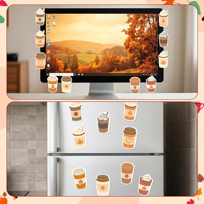 Xqumoi 30 Pack Fall Coffee Cup Sticky Notes - Autumn Theme Self Sticky Notepads Writing Memo Pads for Coffee Lover Thanksgiving Gift Class Reward Party Favors Goodies Bag Fillers Office Supplies