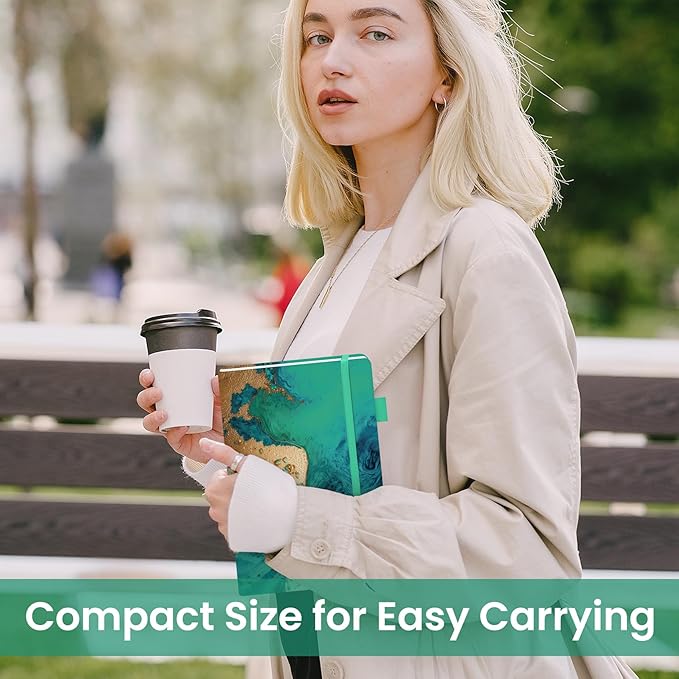 Taja Pretty Dotted Journal for Women, Aesthetic Cute Hardcover Leather Journal for Writing, A5 Journaling Notebook for Work & Sketch, Perfect for Office School Home, 160 Pages, Emerald Shores