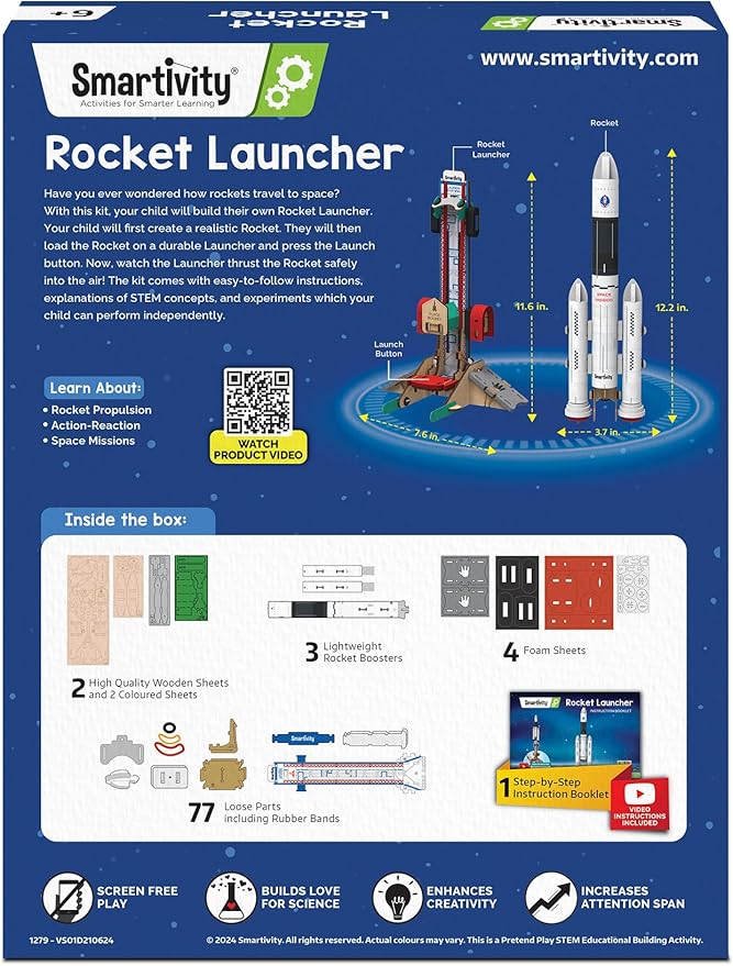 Smartivity Rocket Launcher STEM Kit for Ages 6-12 Years | Build Your Own Rocket with Launcher | Birthday Gift for Smart Kids | DIY Science Toy for Boys & Girls 6,7,8,9,10,11,12 Years Old