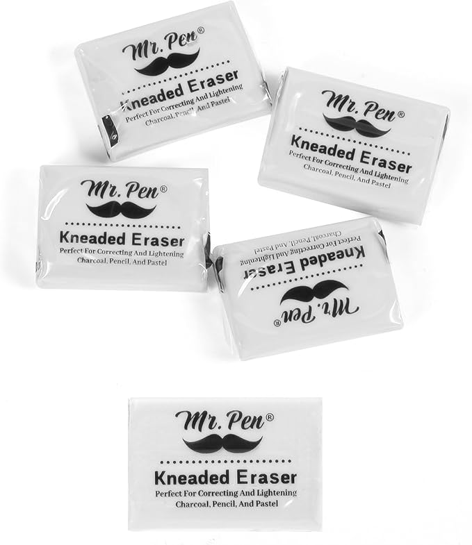 Mr. Pen- Kneaded Erasers, 0.9" x 1.18", 4 Pack, White, Soft Moldable Art Erasers for Charcoal, Graphite & Pastel Drawing, Precision Highlighting, Smudge Control, Easy Shaping for Artists & Students
