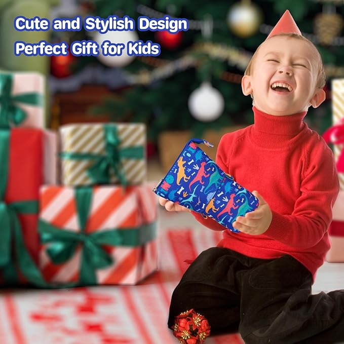 Standing Pencil Case for Boys - Telescopic Kawaii Pencil Pouch for Kids, Big Capacity Stand Up Stationery Pouch for School Students, Blue Dinosaur