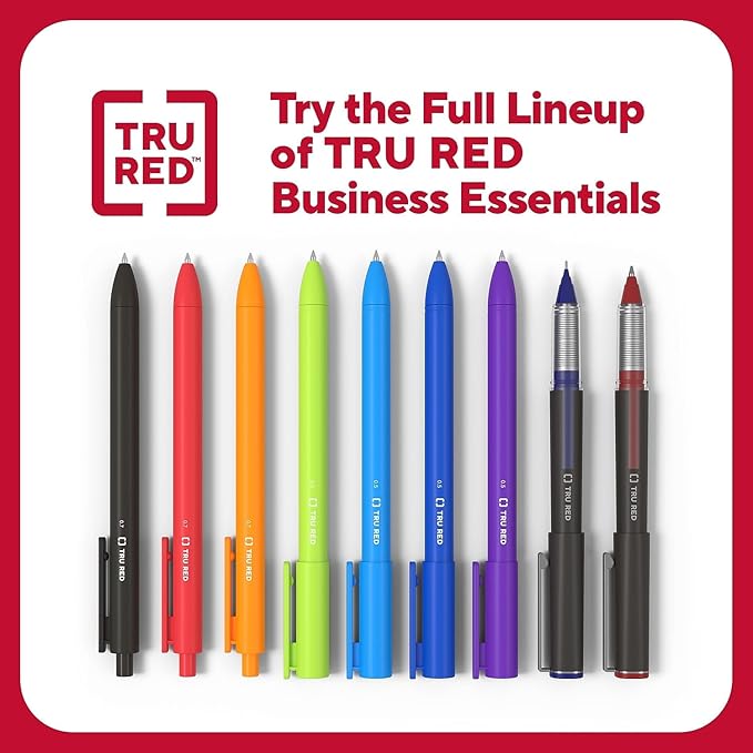 TRU RED Retractable Gel Pens, Fine Point 0.5mm, Blue Ink, 12 Pack – Quick‑Dry Pens for Precise, Smear‑Free Writing