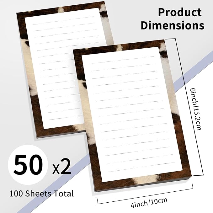 2 Pack Lined Sticky Notes 4x6 in, Cute Self-Stick Notepads with Lines, Large Memo Pads Strong Adhesive for Office, Home Retro Brown Cowhide