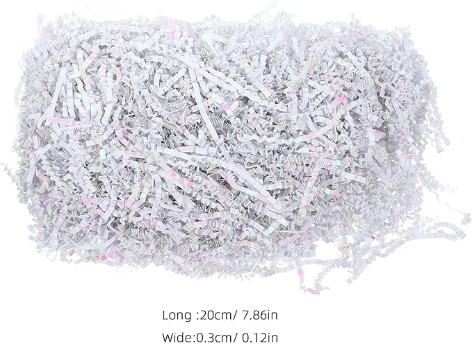 FAVOMOTO Crinkle Paper Shred Basket Filler 100g Bag, White Raffia Twisted Tissue Paper Packaging Box Filler for Wrapping and Shipping Decoration