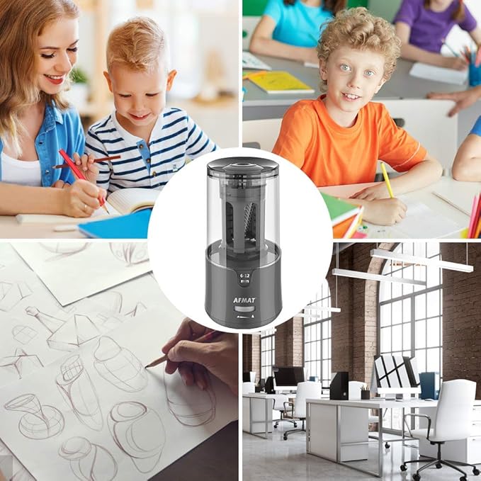 AFMAT Electric Pencil Sharpener, Heavy Duty Pencil Sharpeners for 6-12mm No.2/Colored Pencils, Auto Stop, Super Sharp & Fast, Electric Pencil Sharpener Plug in for Office, Home, PS91
