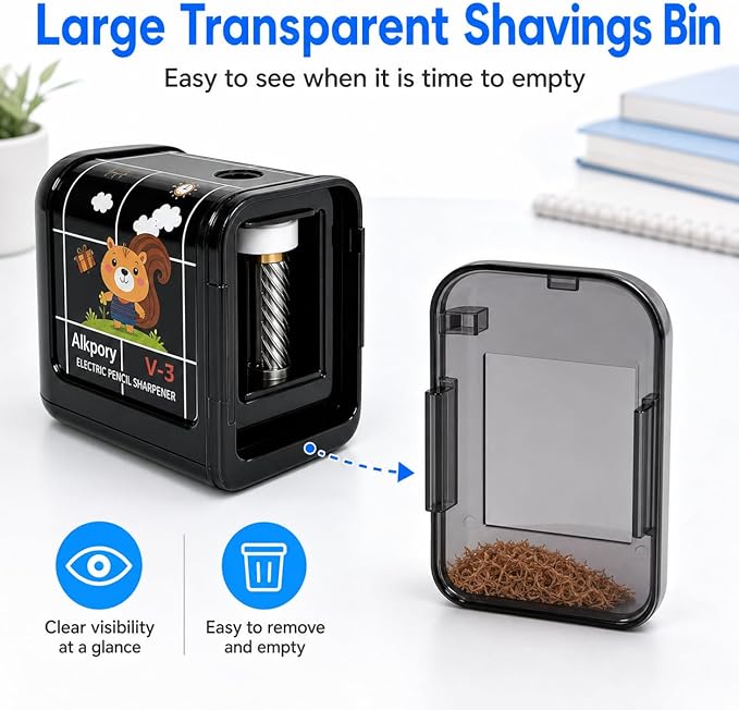 Battery Operated Electric Pencil Sharpener for Kids, Auto Stop Safety Switch, Fast Pencil Sharpener for No.2 and Colored Pencils, Portable Desk Sharpener for School, Home, Office, Black