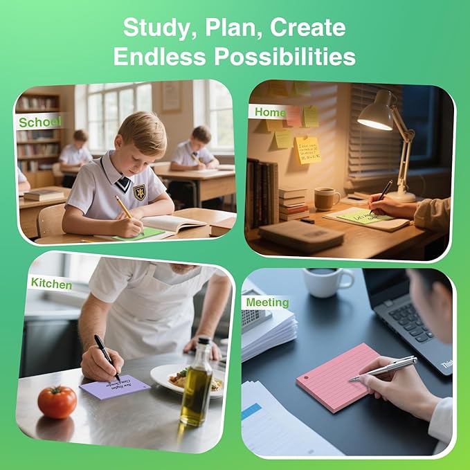250 Count Colored Index Cards with Ring 3 x 5 Inch Heavyweight Ruled Index Cards, Flash Cards for School & Office Supplies and Home Organization, Durable Study To Do List Note Cards with Ruled Lines