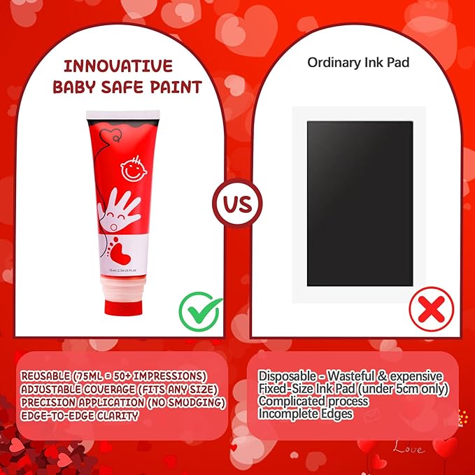 Baby Hand and Footprint Paint with Sponge Head, 2.54 fl oz, Non-Toxic & Acid-Free, Washable Baby Safe Paint for Newborn Keepsakes, Dog Nose & Paw Prints, Ideal New Mom Gift - Red