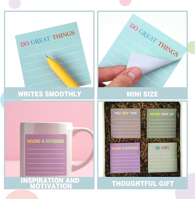 Yinder 24 Pcs Inspirational Sticky Notes Cute Motivational Sticky Notes Pad End of Year Employee Appreciation Gifts Bulk for Teacher Nurse Coworkers Office Supplies 3 x 3'' (Motivational,Morandi)