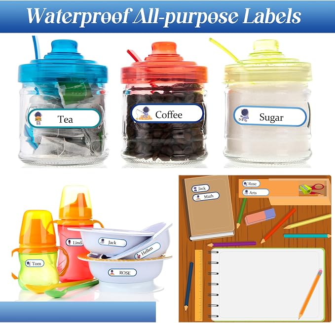Waterproof Name Labels for Kids Daycare 320 Pcs, Astronaut | Self Adhesive Baby Water Bottle Stickers for School Supplies, Self Laminating, School Name Stickers for Lunch Boxes
