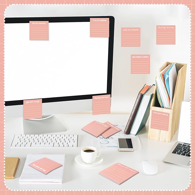 Yinder 24 Pcs Inspirational Sticky Notes Cute Motivational Sticky Notes Pad End of Year Employee Appreciation Gifts Bulk for Teacher Nurse Coworkers Office Supplies 3 x 3'' (Inspirational,Rose Gold)