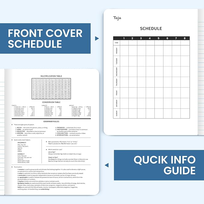 Taja Wide Ruled Composition Notebook 4 Pack School Supplies, 160 Pages