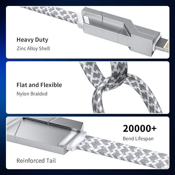 4 in 1 Charging Cable 5FT -MAX 66W USB C Cable Fast Charging, Multi Charging Cable, Multiple iPhone Charger Cord for iPhone 17/16/15/14/13/iPad/Android/Tablets/Car and More, Cruise Travel Essentials