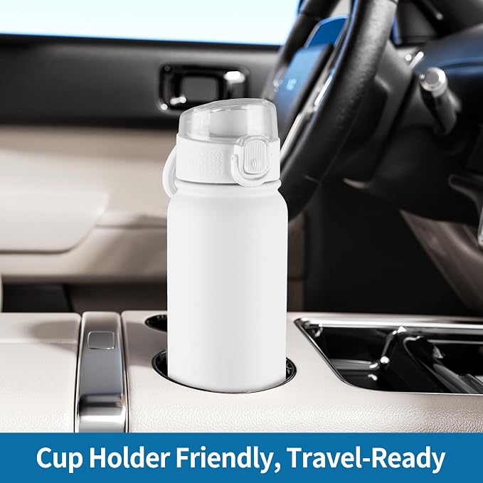 GOPPUS Insulated Water Bottle 20oz Stainless Steel BPA-Free Sports Bottle Ideal for School and Travel Silicone Spout Lid Prevents Leaks, Sweat, and Dust (White)