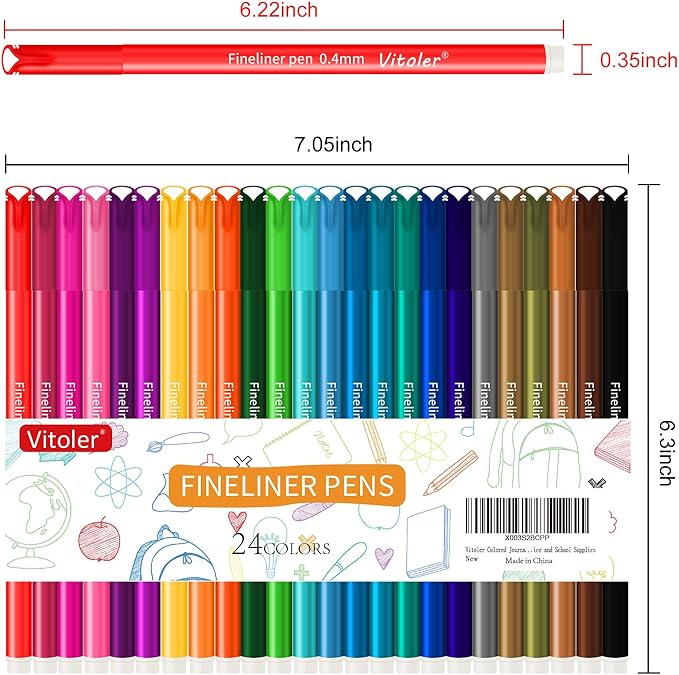 Vitoler Pens for Drawing Journaling,Planner,24 Pack 0.4mm,Colored Pens for Art Supplies Planner,Drawing,Journaling