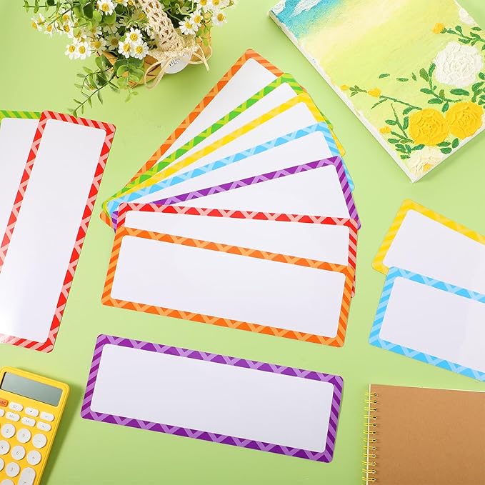 12 Pcs Large Magnetic Dry Erase Labels for Classroom, 12 x 4 Inch Rectangle Magnetic Name Plates Label Flexible Magnet Stickers for Whiteboards Refrigerator (Light Color,Style 7)