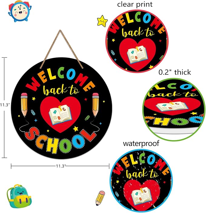 WaaHome Welcome Sign for Classroom Door Decorations 11.3" Welcome Back to School Teacher Door Sign Hanger for Classroom Decor Preschool Elementary Teacher Supplies Essentials Must Haves