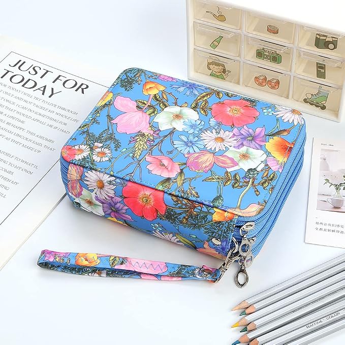 72 Slots Pencil Case Organizer w/Removal Handle Strap | 3-Layer Zipped Pencils Box Large for Colored Pencils Watercolor Pencils for Office and Travel for Artist