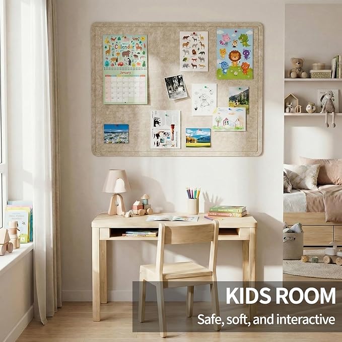 Felt Bulletin Board for Wall 36" x 24" Unfolded Size, Frameless Felt Pin Board, Soft Cork Board Alternative for Office, Home Planning, Notes, Photos & Wall Decor, Foldable Shipping, Easy Install