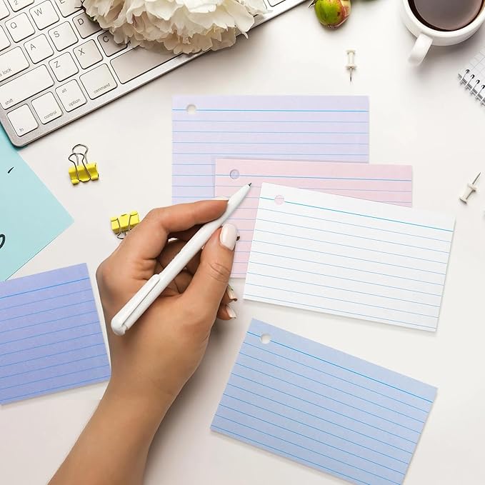 Epakh 300 Pieces Lined Index Cards 180 GSM Thick Flash Cards with Rings Notecards Punched Back to School for Studying Adults Home College Office(3 x 5 Inch,Stylish Colors)