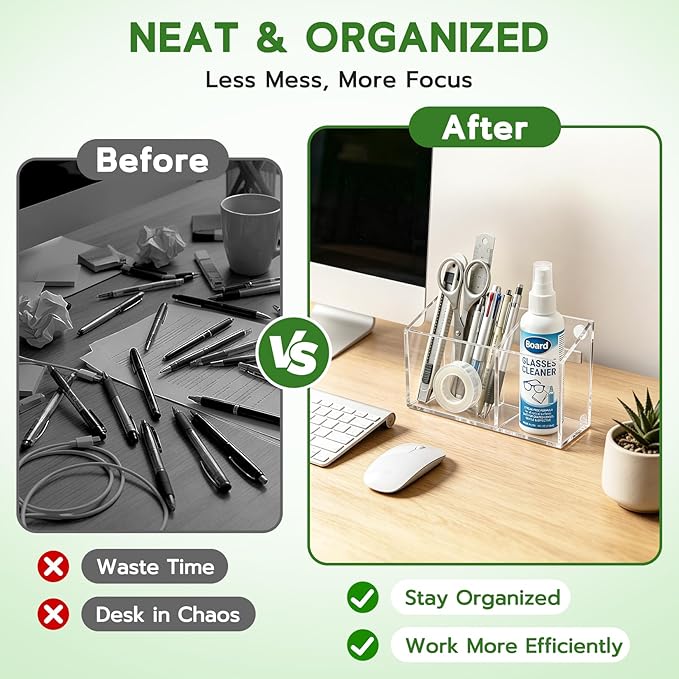 MR.MATE Magnetic Pen Holder, Acrylic Magnetic Dry Erase Marker Holder for Whiteboard, Non-Slip Pencil Cup Holders for Fridge, Magnet Locker Organizer for Office Classroom Desk (Clear)