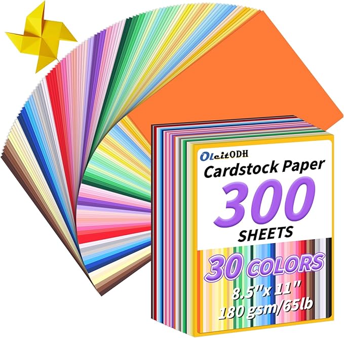 Oleitodh Colored Cardstock Bulk 300 sheets, 8.5” x 11” Cardstock Paper 30 Assorted Colors Construction Paper,180 GSM Card Stock Scrapbooking Supplies for Diy Crafts Cricut Card Making