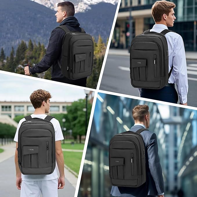 Backpack for Men Business Travel Laptop Backpack with USB Charger Lightweight Anti-Theft Water-Resistant Fits 15.6 Inch Laptop for Commute Travel Daily Work College with Small Bag (Black, 15.6MAX")